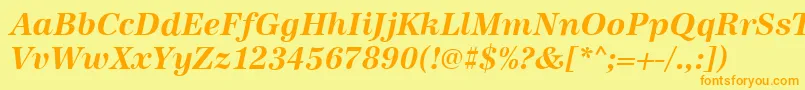 フォントAntiqua ffy – オレンジの文字が黄色の背景にあります。