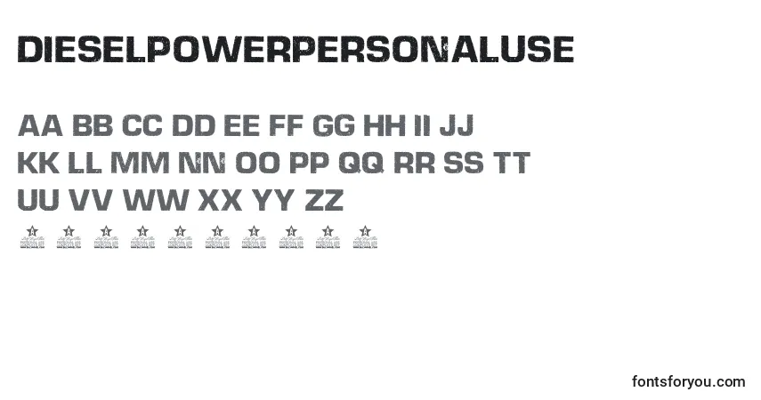 Czcionka DieselpowerPersonalUse – alfabet, cyfry, specjalne znaki