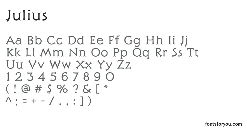 Czcionka Julius – alfabet, cyfry, specjalne znaki