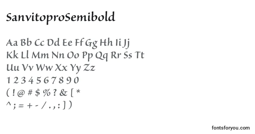 A fonte SanvitoproSemibold – alfabeto, números, caracteres especiais