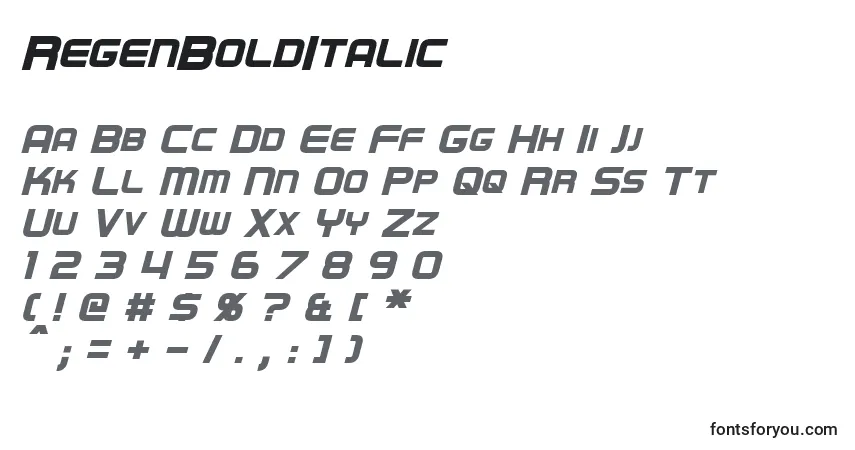 Шрифт RegenBoldItalic – алфавит, цифры, специальные символы