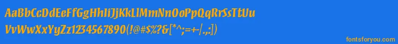 フォントMezzstdBold – オレンジ色の文字が青い背景にあります。