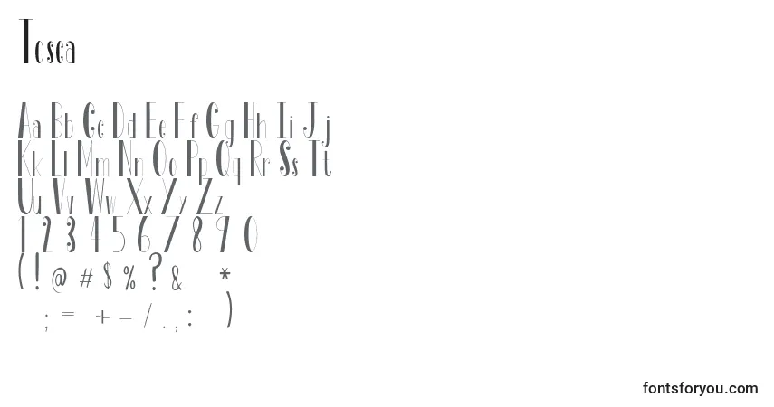 Tosca-fontti – aakkoset, numerot, erikoismerkit