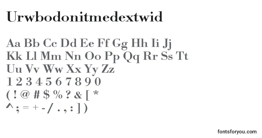 A fonte Urwbodonitmedextwid – alfabeto, números, caracteres especiais