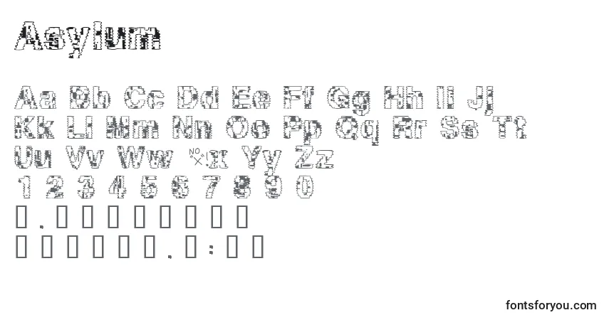 Czcionka Asylum – alfabet, cyfry, specjalne znaki