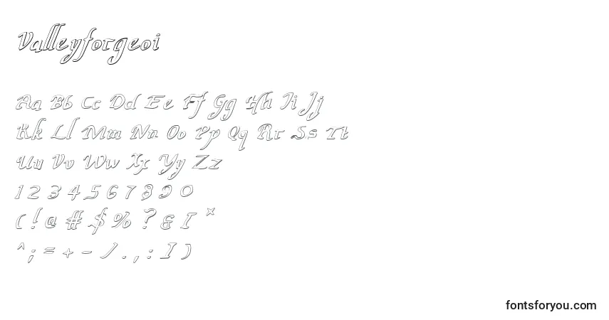 Czcionka Valleyforgeoi – alfabet, cyfry, specjalne znaki