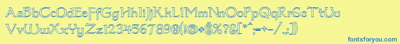 Dumbledor3Outline-Schriftart – Blaue Schriften auf gelbem Hintergrund