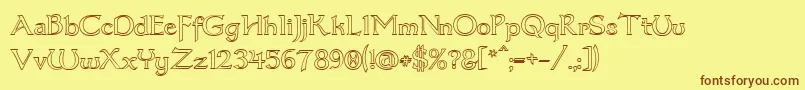 Dumbledor3Outline-Schriftart – Braune Schriften auf gelbem Hintergrund