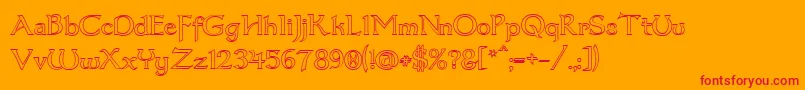 Dumbledor3Outline-Schriftart – Rote Schriften auf orangefarbenem Hintergrund