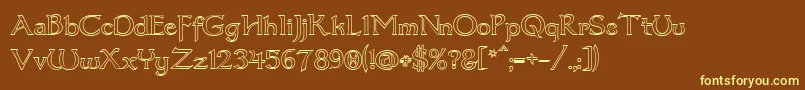 Dumbledor3Outline-fontti – keltaiset fontit ruskealla taustalla