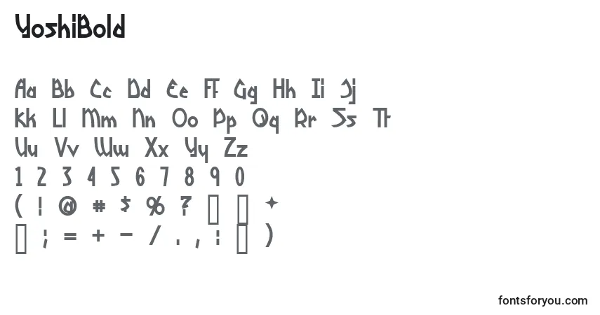 A fonte YoshiBold – alfabeto, números, caracteres especiais