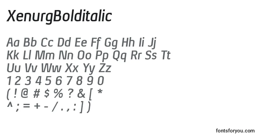 Шрифт XenurgBolditalic – алфавит, цифры, специальные символы