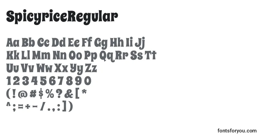 A fonte SpicyriceRegular – alfabeto, números, caracteres especiais
