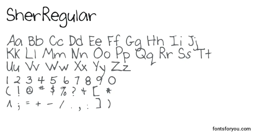 Czcionka SherRegular – alfabet, cyfry, specjalne znaki