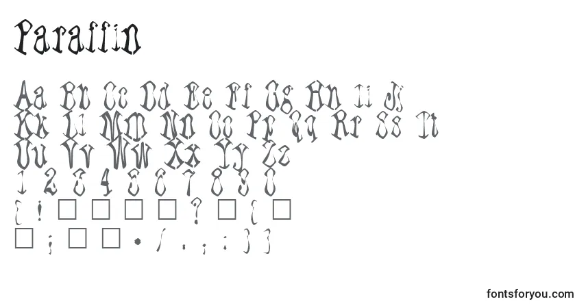 Czcionka Paraffin – alfabet, cyfry, specjalne znaki