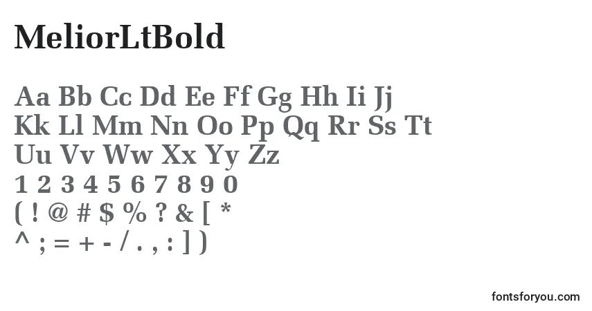 A fonte MeliorLtBold – alfabeto, números, caracteres especiais