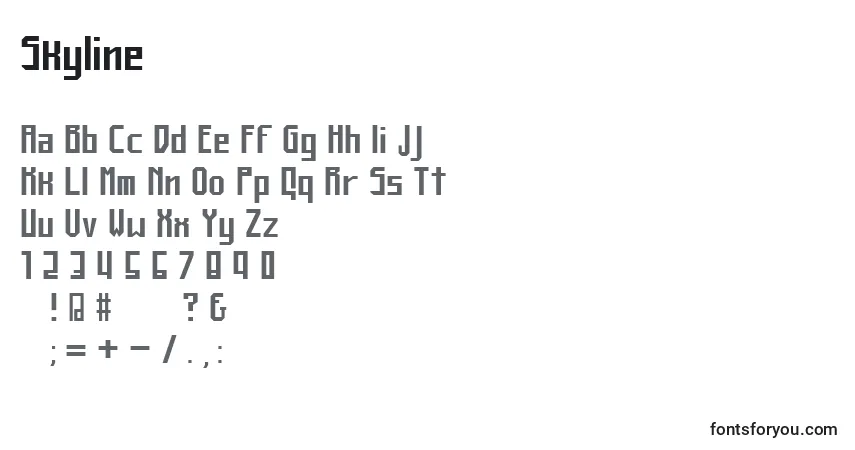 Skyline-fontti – aakkoset, numerot, erikoismerkit