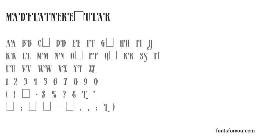 A fonte MadelaineRegular – alfabeto, números, caracteres especiais
