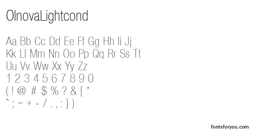 Шрифт OlnovaLightcond – алфавит, цифры, специальные символы