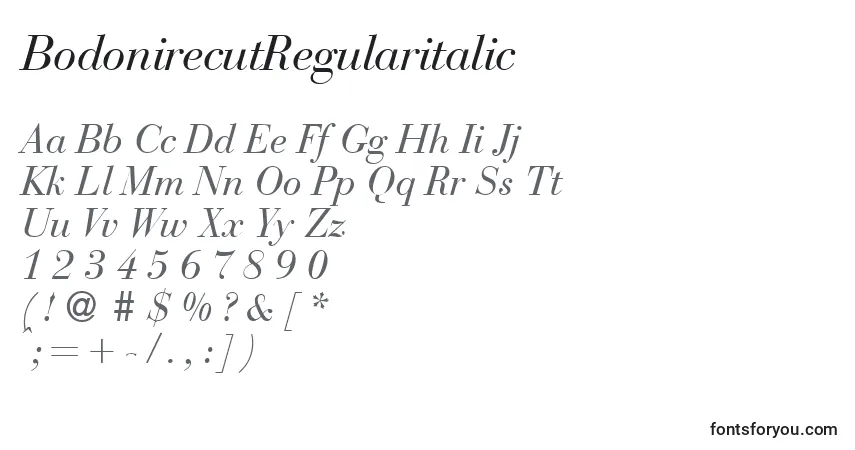 A fonte BodonirecutRegularitalic – alfabeto, números, caracteres especiais