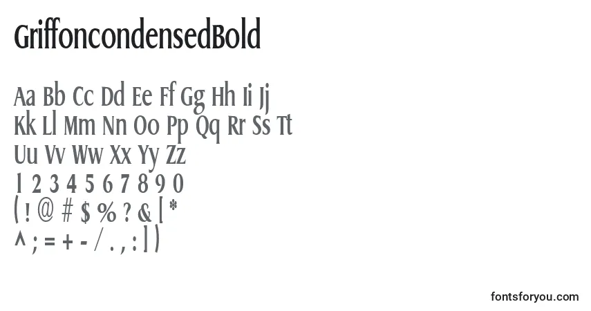 Czcionka GriffoncondensedBold – alfabet, cyfry, specjalne znaki