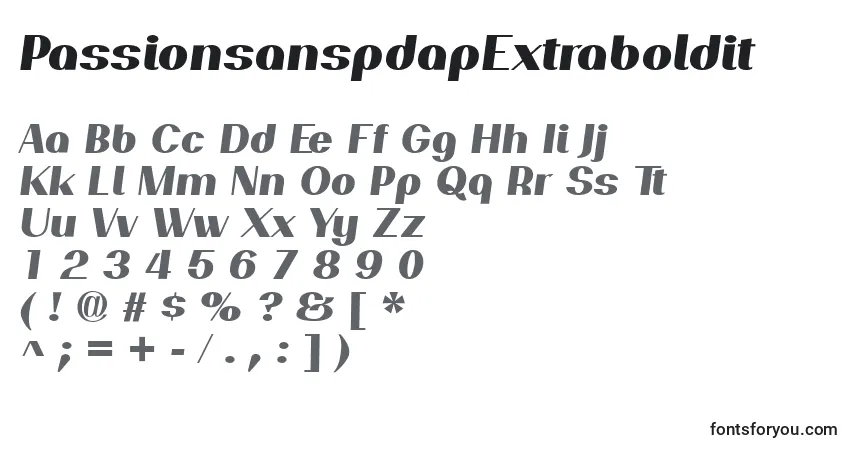 Шрифт PassionsanspdapExtraboldit – алфавит, цифры, специальные символы