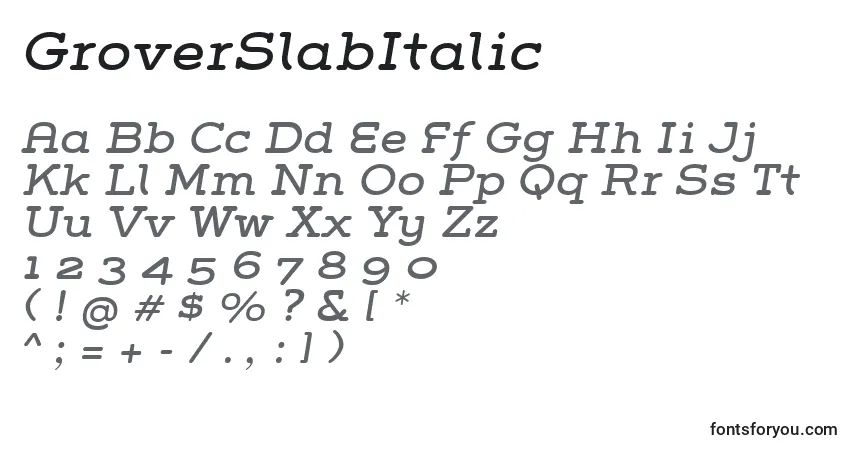 GroverSlabItalicフォント–アルファベット、数字、特殊文字