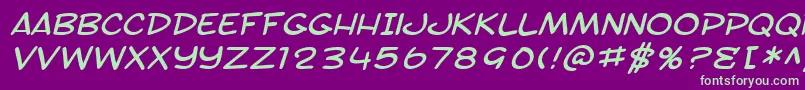 SfToontimeExtendedItalic-fontti – vihreät fontit violetilla taustalla