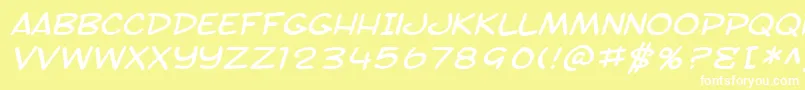 SfToontimeExtendedItalic-fontti – valkoiset fontit keltaisella taustalla