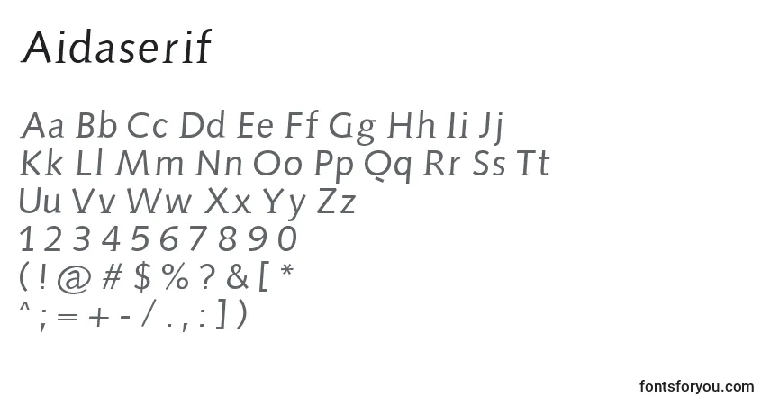 Aidaserif-fontti – aakkoset, numerot, erikoismerkit