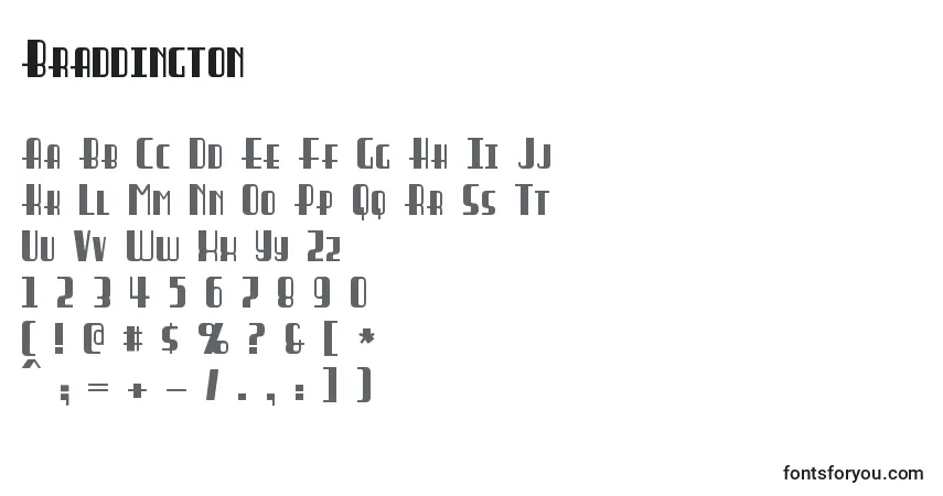 Schriftart Braddington – Alphabet, Zahlen, spezielle Symbole