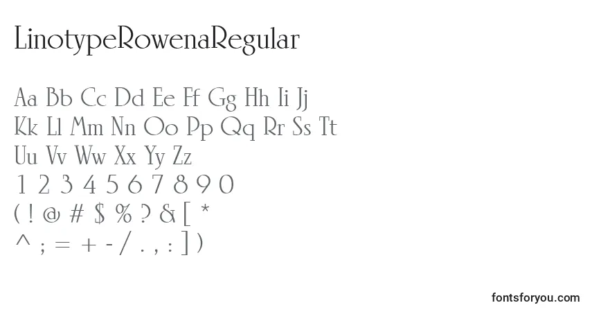 A fonte LinotypeRowenaRegular – alfabeto, números, caracteres especiais