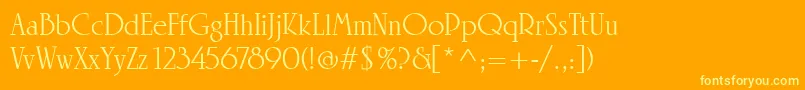 LinotypeRowenaRegular-Schriftart – Gelbe Schriften auf orangefarbenem Hintergrund