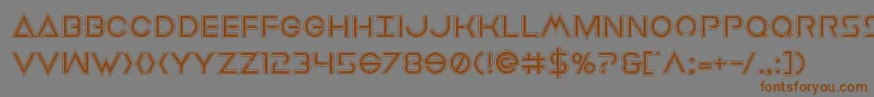 フォントEarthorbiteracad – 茶色の文字が灰色の背景にあります。