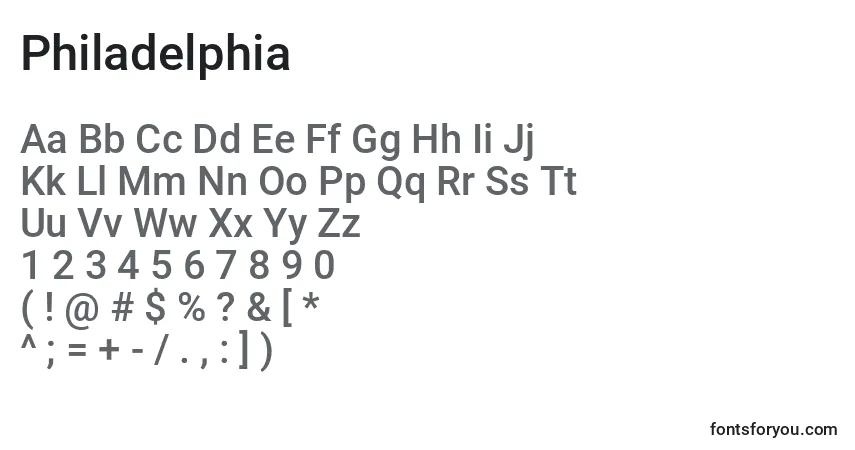 Schriftart Philadelphia – Alphabet, Zahlen, spezielle Symbole