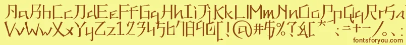 フォントKaneiwaAlpRegular – 茶色の文字が黄色の背景にあります。