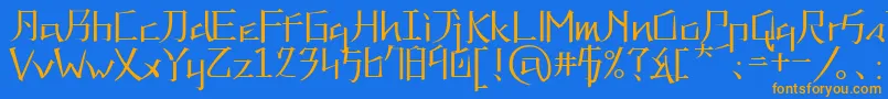 フォントKaneiwaAlpRegular – オレンジ色の文字が青い背景にあります。