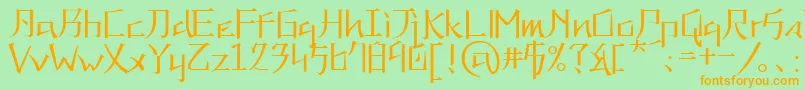 フォントKaneiwaAlpRegular – オレンジの文字が緑の背景にあります。