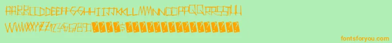 フォントThrashparty – オレンジの文字が緑の背景にあります。