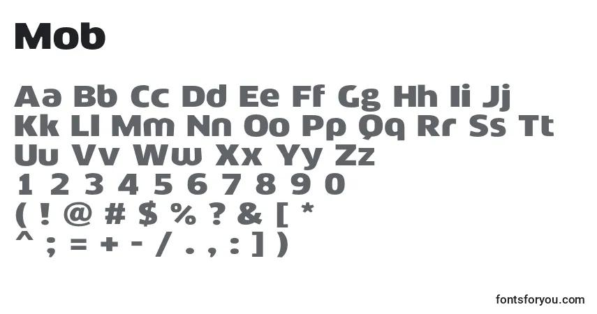 Czcionka Mob – alfabet, cyfry, specjalne znaki