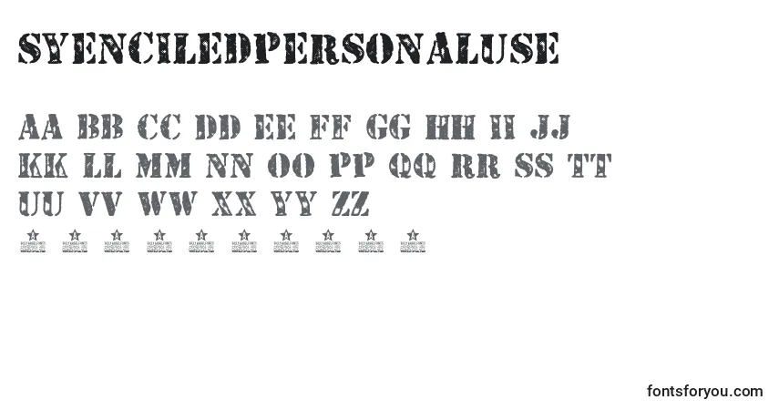 A fonte SyenciledPersonalUse – alfabeto, números, caracteres especiais