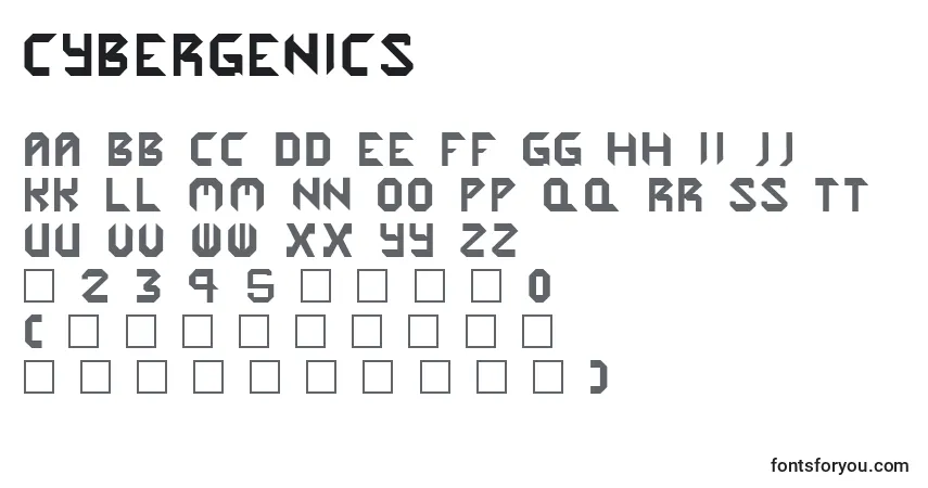 A fonte Cybergenics – alfabeto, números, caracteres especiais