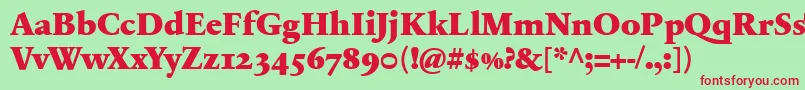フォントSabonnextLtBlackOldStyleFigures – 赤い文字の緑の背景