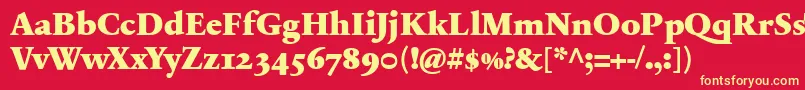 SabonnextLtBlackOldStyleFigures-fontti – keltaiset fontit punaisella taustalla