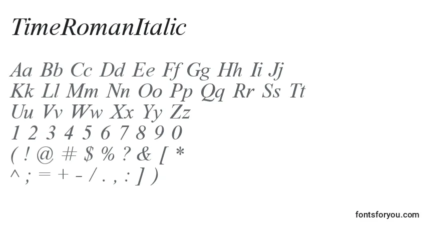 Schriftart TimeRomanItalic – Alphabet, Zahlen, spezielle Symbole