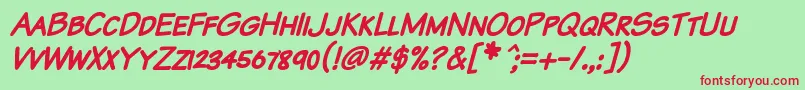 KomikaTextKapsBoldItalic Font – Red Fonts on Green Background