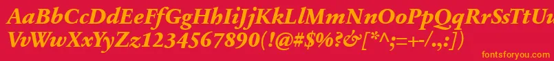 SabonnextLtExtraBoldItalic-fontti – oranssit fontit punaisella taustalla
