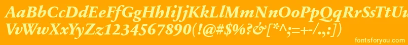 SabonnextLtExtraBoldItalic-fontti – keltaiset fontit oranssilla taustalla