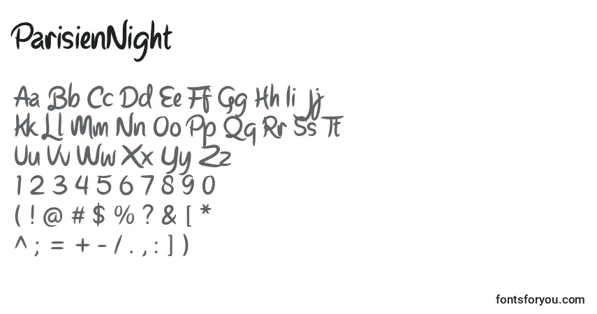 Шрифт ParisienNight – алфавит, цифры, специальные символы