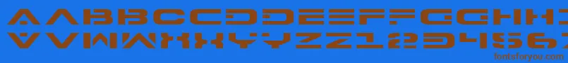 フォント7thServiceExpanded – 茶色の文字が青い背景にあります。